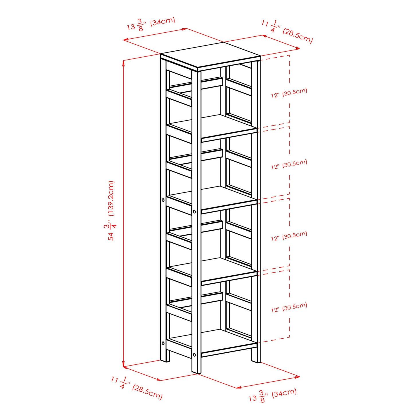 Capri 5-Pc Narrow Storage Shelf with 4 Foldable Fabric Baskets, Espresso & Black
