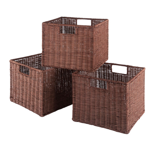 Leo 3-Pc Wicker Basket Set, Small, Walnut Rattan