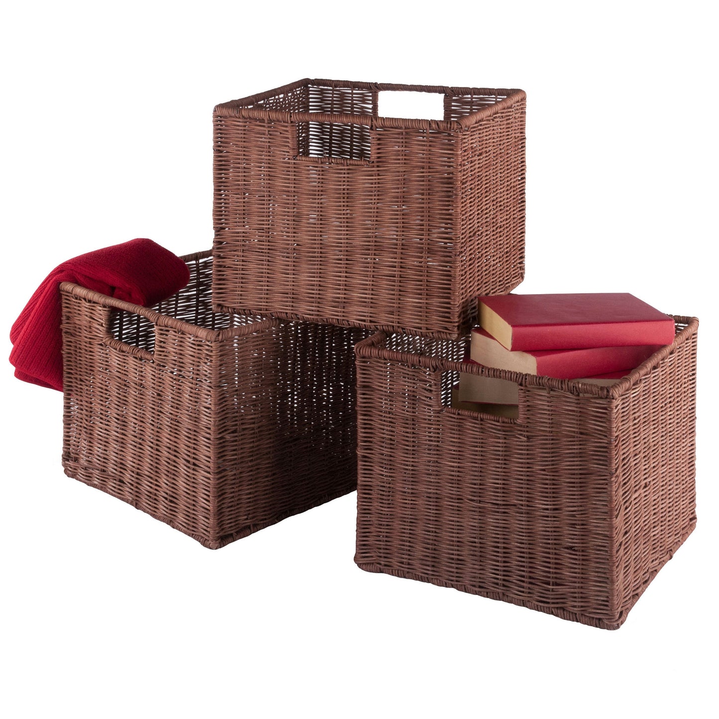 Leo 3-Pc Wicker Basket Set, Small, Walnut Rattan