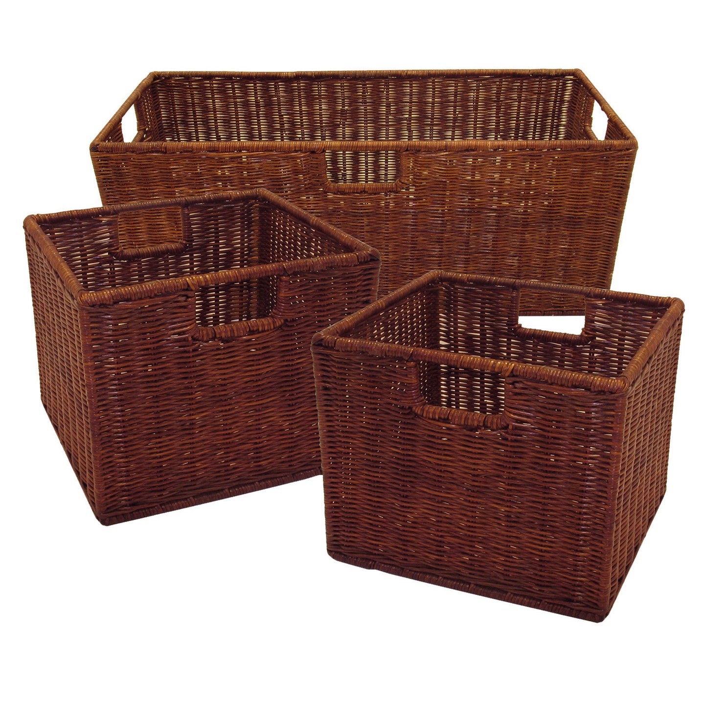 Leo 3-Pc Wicker Basket Set, Walnut Rattan