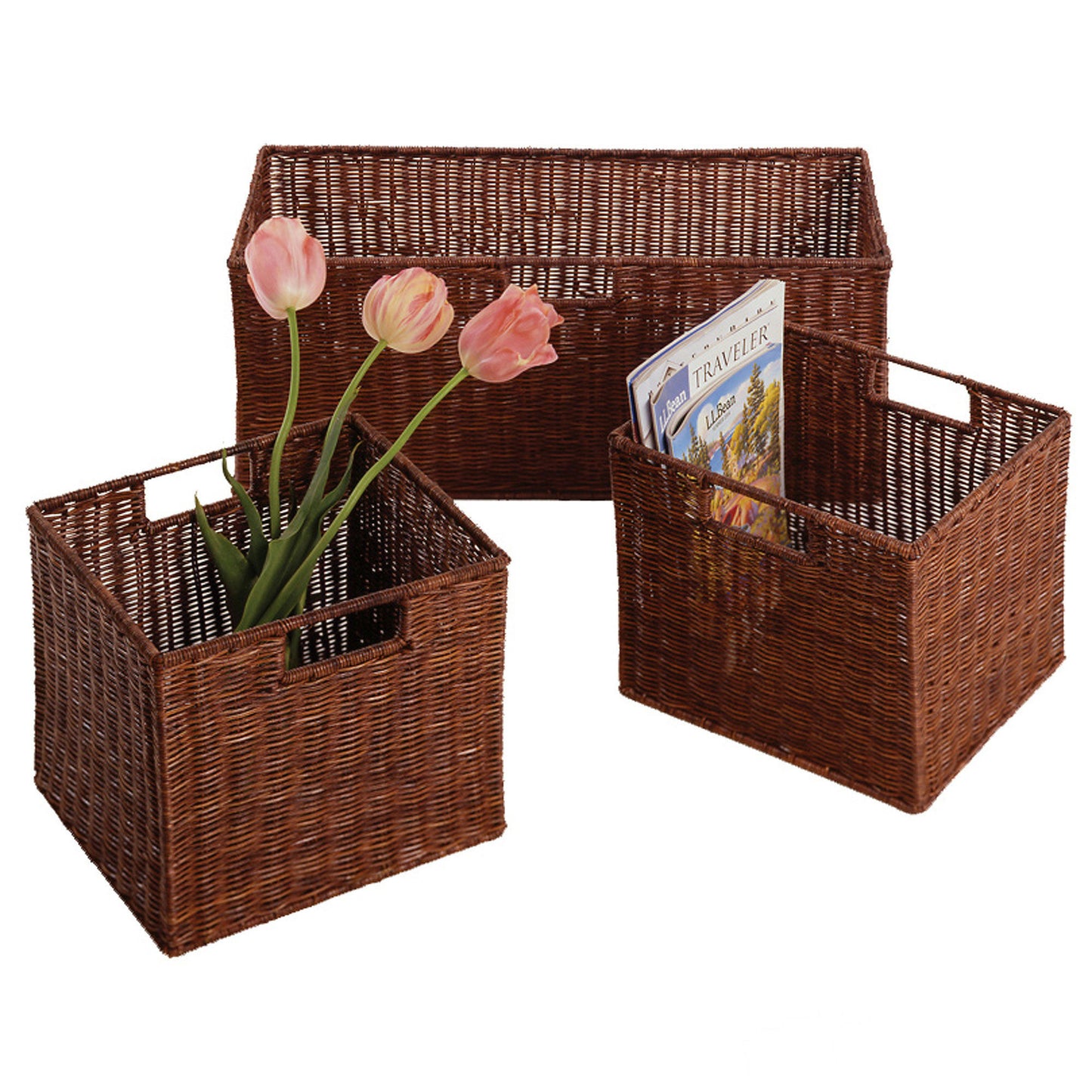 Leo 3-Pc Wicker Basket Set, Walnut Rattan