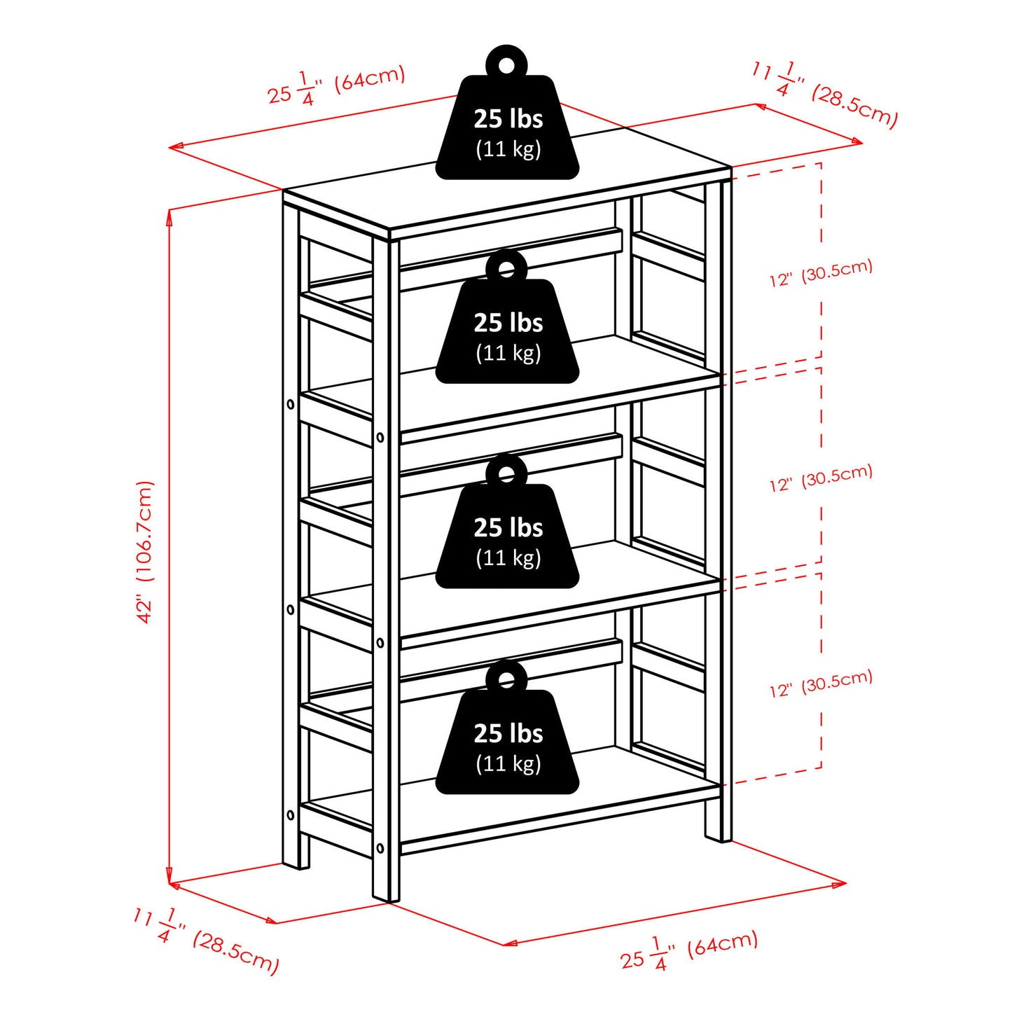 Torino 4-Pc Storage Shelf with 2 Foldable Fabric Baskets, Espresso and Black