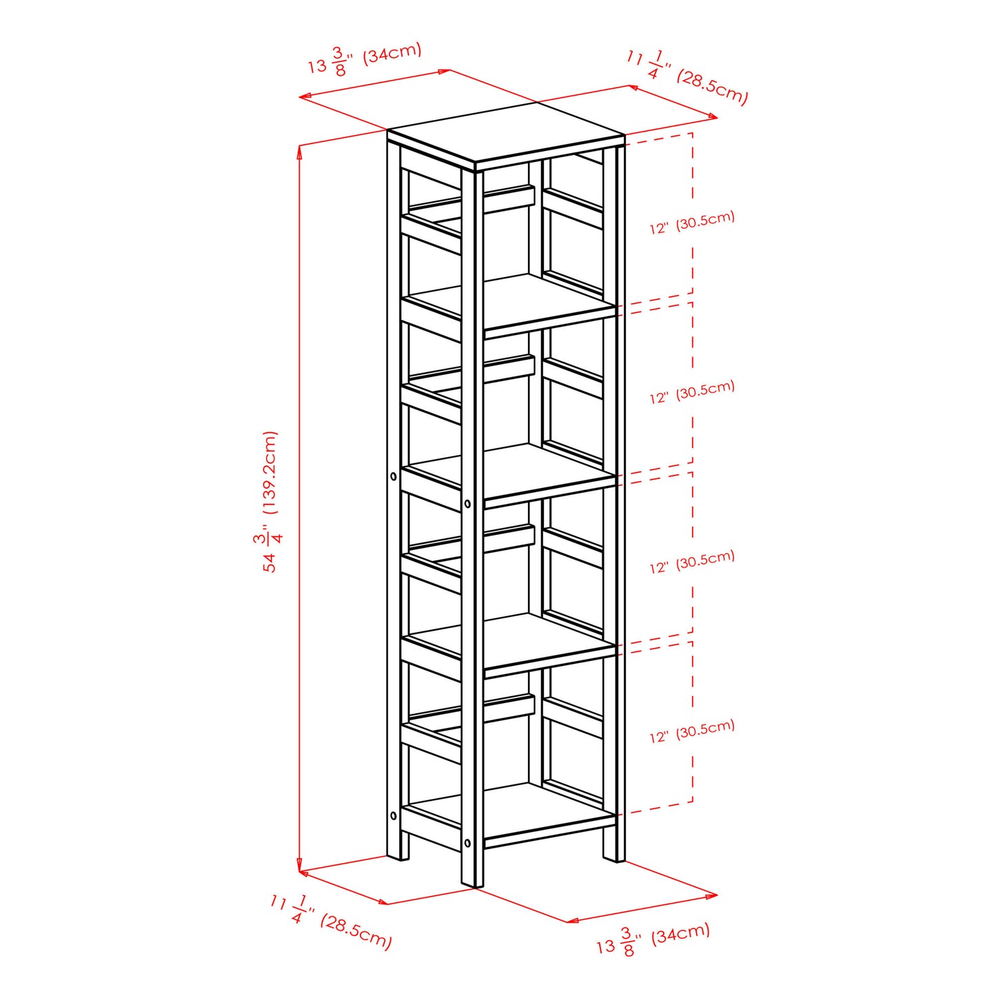 Leo 5-Pc Storage Shelf with 4 Foldable Woven Baskets, Espresso and Chocolate