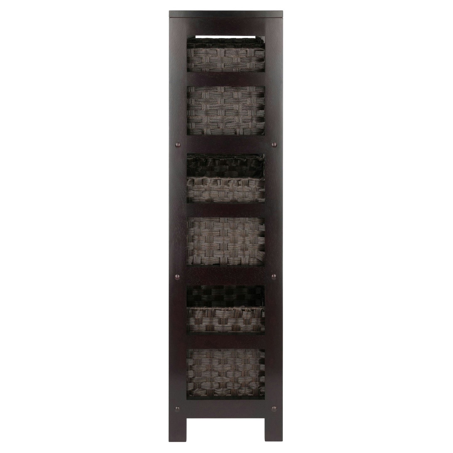 Leo 7-Pc Storage Shelf with 6 Foldable Woven Baskets, Espresso and Chocolate