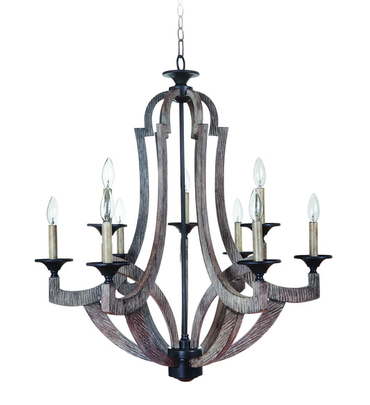 Winton 9 Light Chandelier in Weathered Pine/Bronze