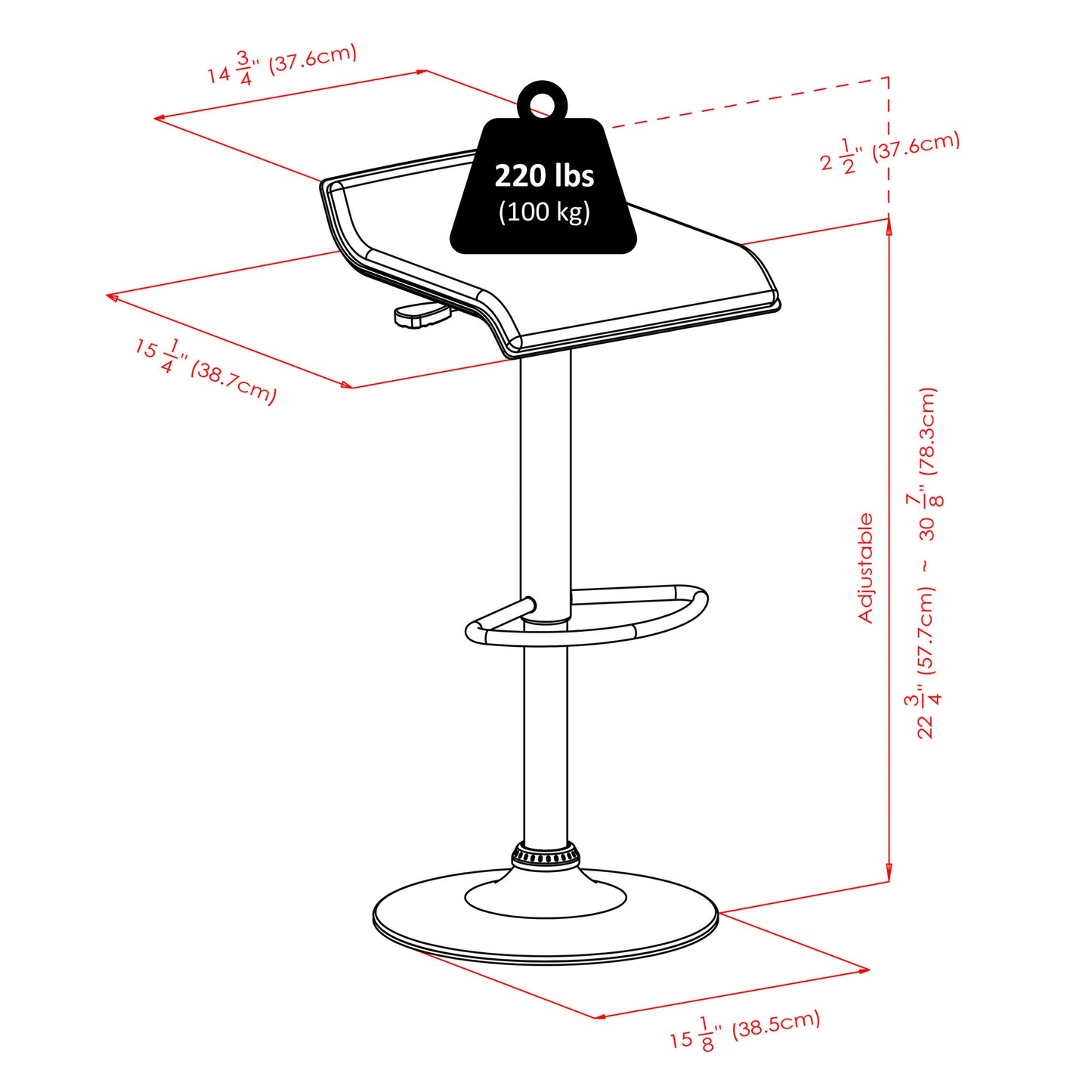 Spectrum Adjustable Swivel Stool, Black and Chrome