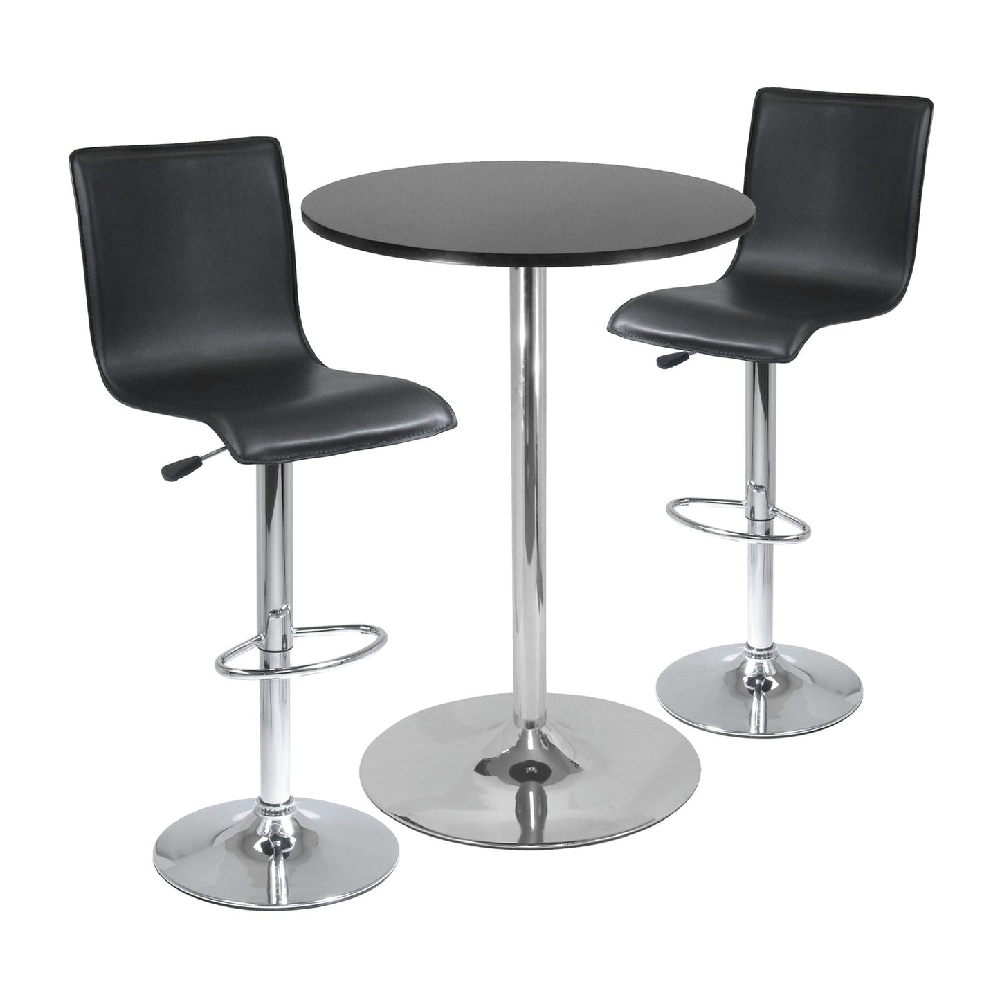 Spectrum 3-Pc Pub Table with High-back Adjustable Swivel Stools, Black & Chrome