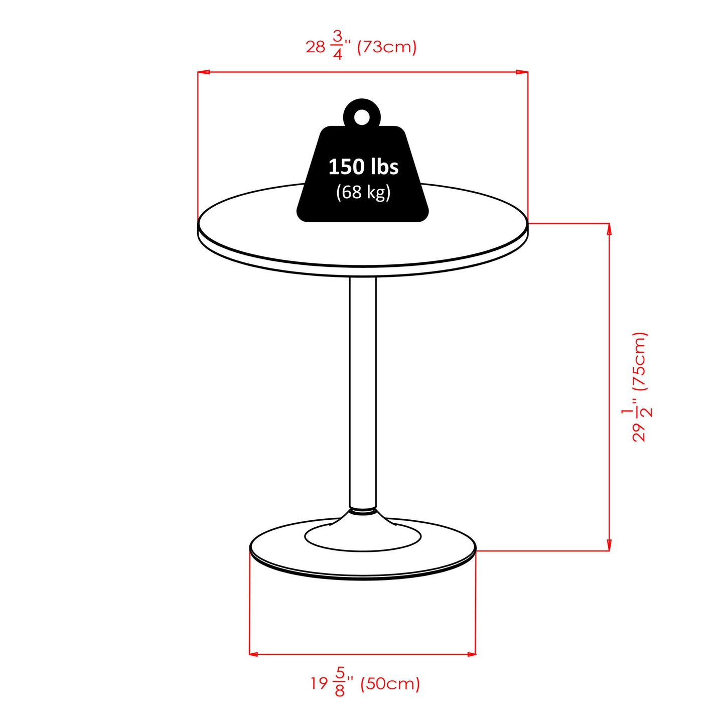 Spectrum 29" Round Dinning Table, Black and Chrome