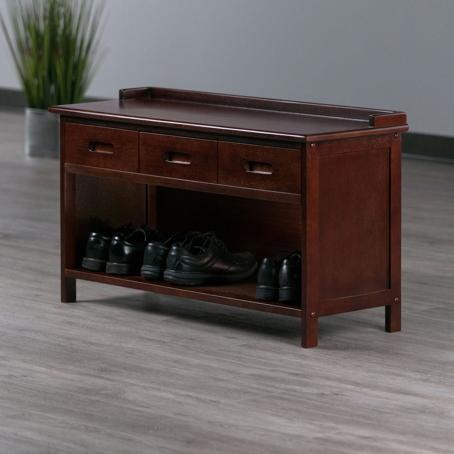 Adriana 3-Drawer Bench with Storage, Walnut