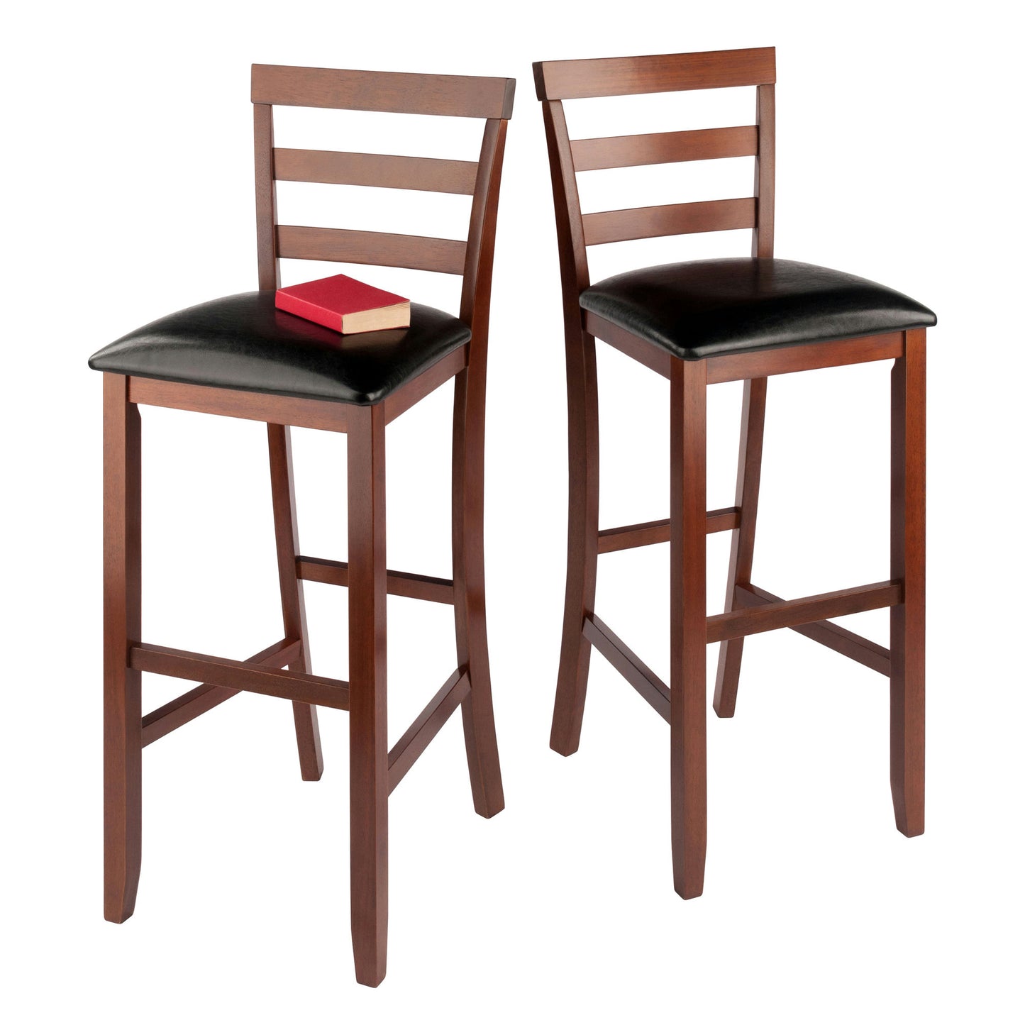 Simone 2-Pc Cushion Ladder-back Bar Stool Set, Black and Walnut