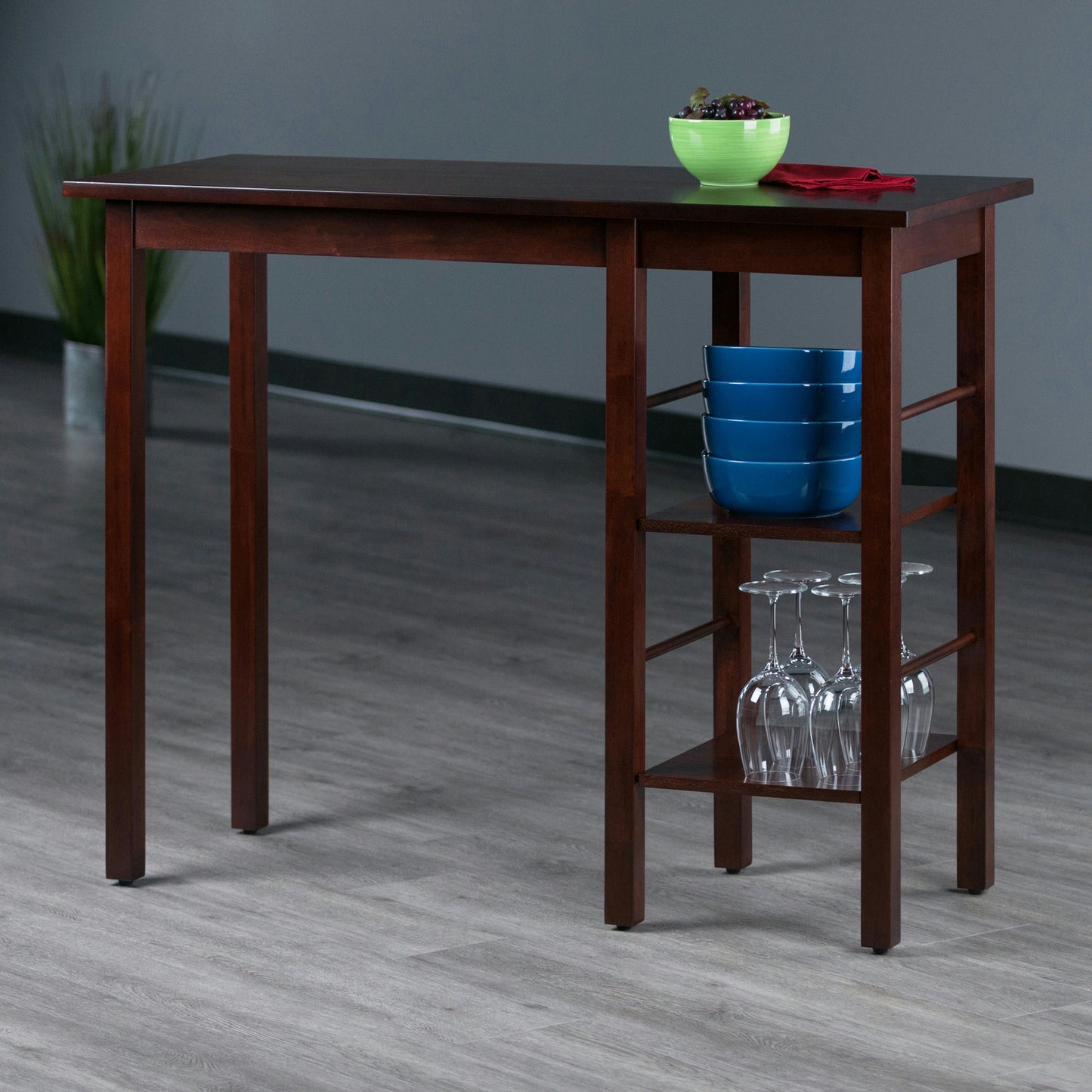 Egan Breakfast Kitchen Island with Shelves, Walnut