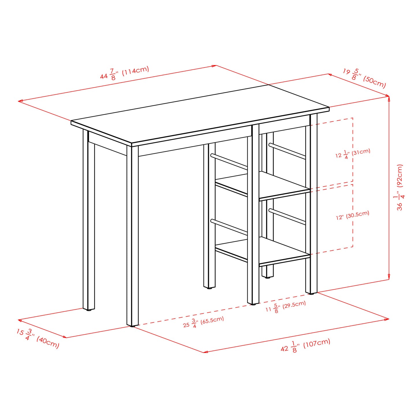 Egan Breakfast Kitchen Island with Shelves, Walnut