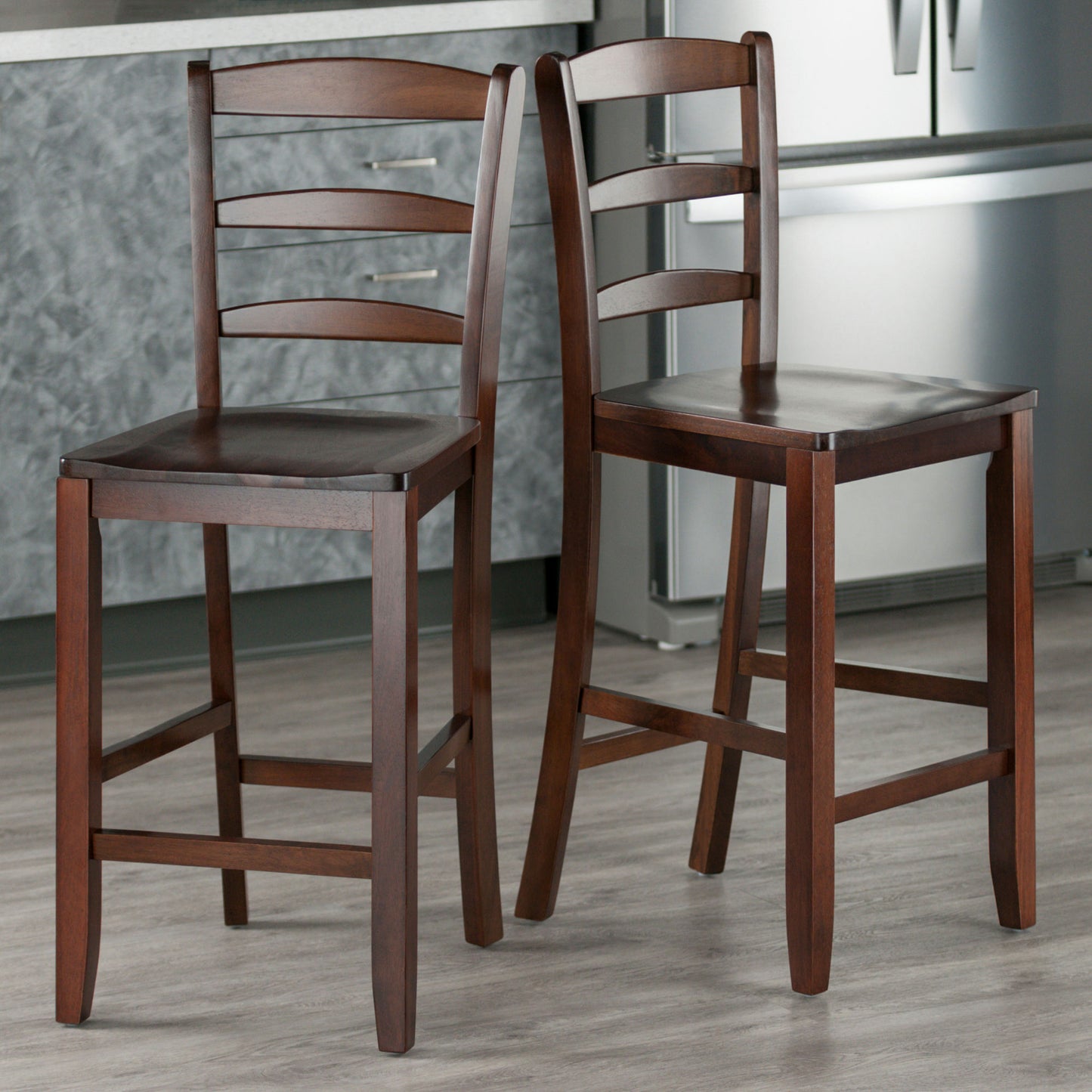 Benjamin 2-Pc Ladder-back Counter Stool Set, Walnut