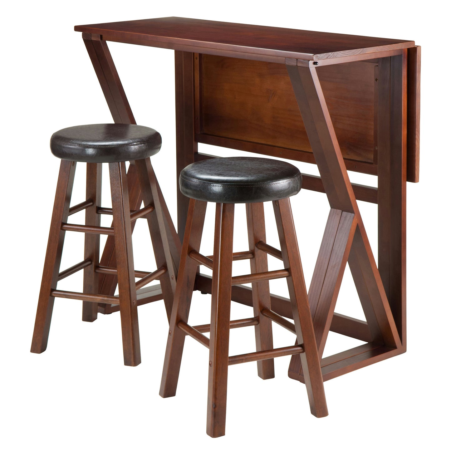 Harrington 3-Pc Drop Leaf High Table w/ Cushion Seat Counter Stools, Natural