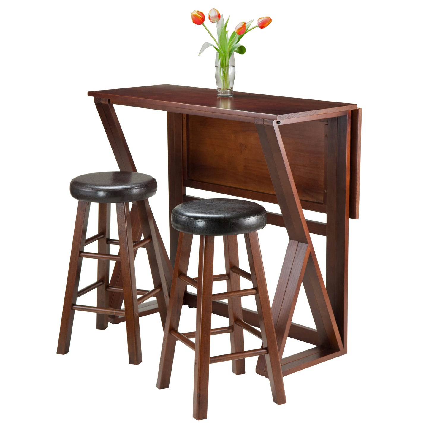 Harrington 3-Pc Drop Leaf High Table w/ Cushion Seat Counter Stools, Natural