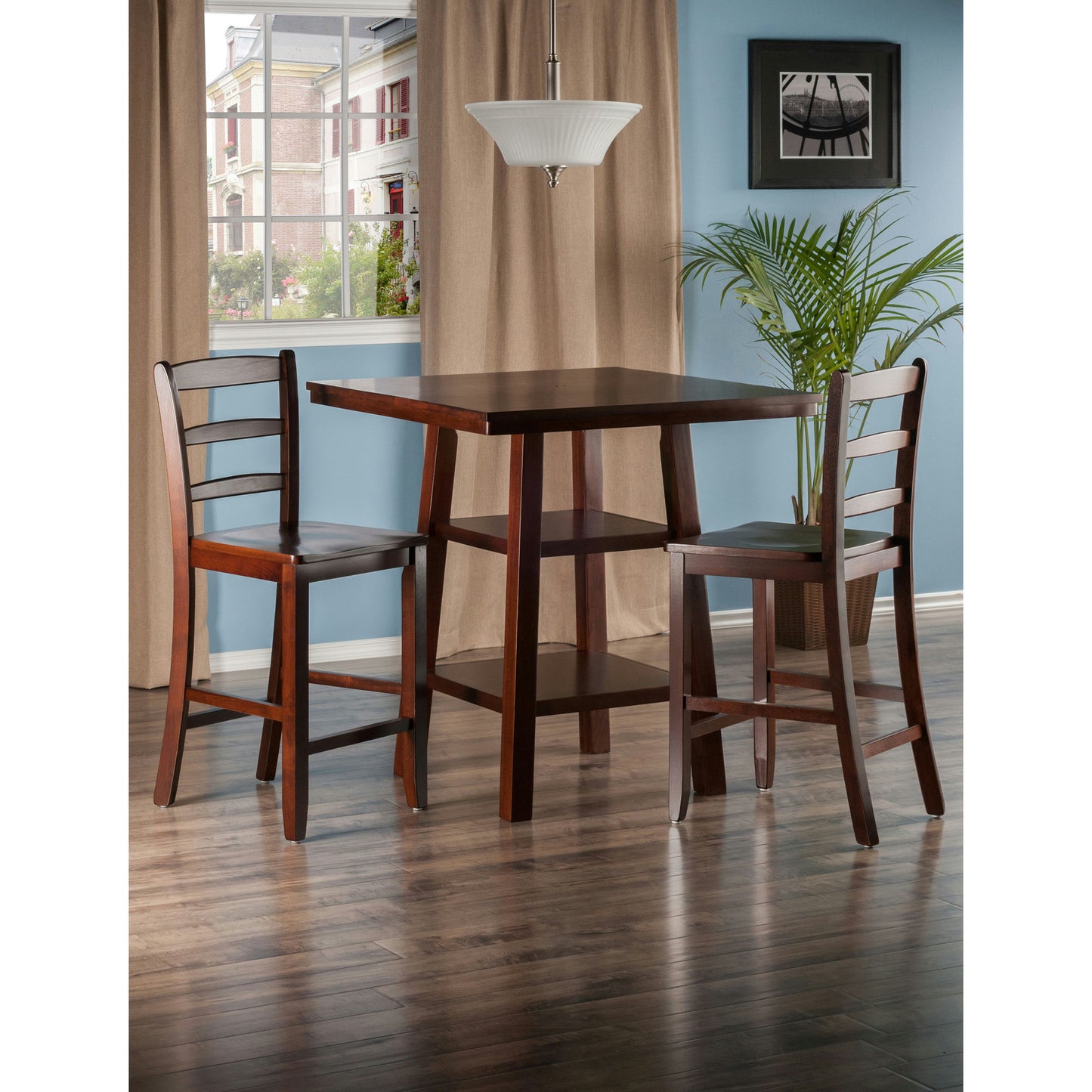 Orlando 3-Pc High Table with Ladder-back Counter Stools, Walnut