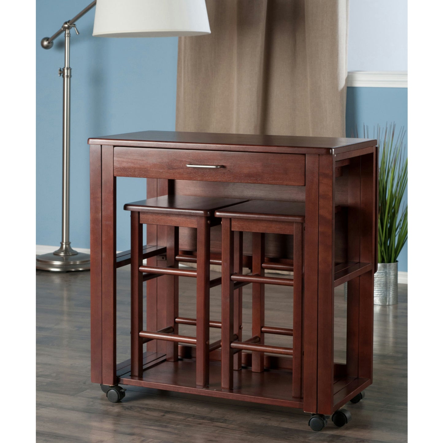 Fremont 3-Pc Space Saver with Tuck-away Stools, Walnut