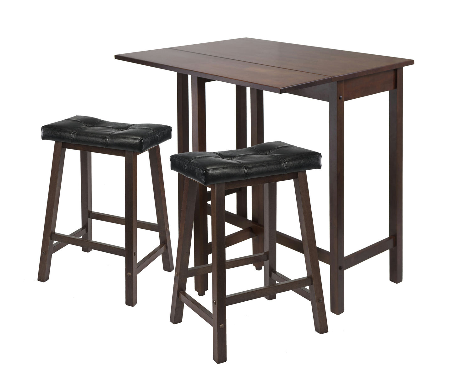 Lynnwood 3-Pc Drop Leaf Table w/ Cushion Saddle Seat Counter Stools, Natural