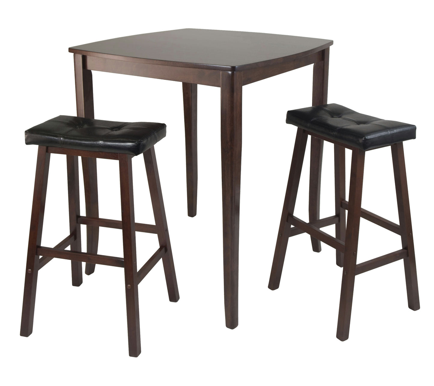 Inglewood 3-Pc High Table with Cushioned Saddle Seat Bar Stools, Walnut & Black