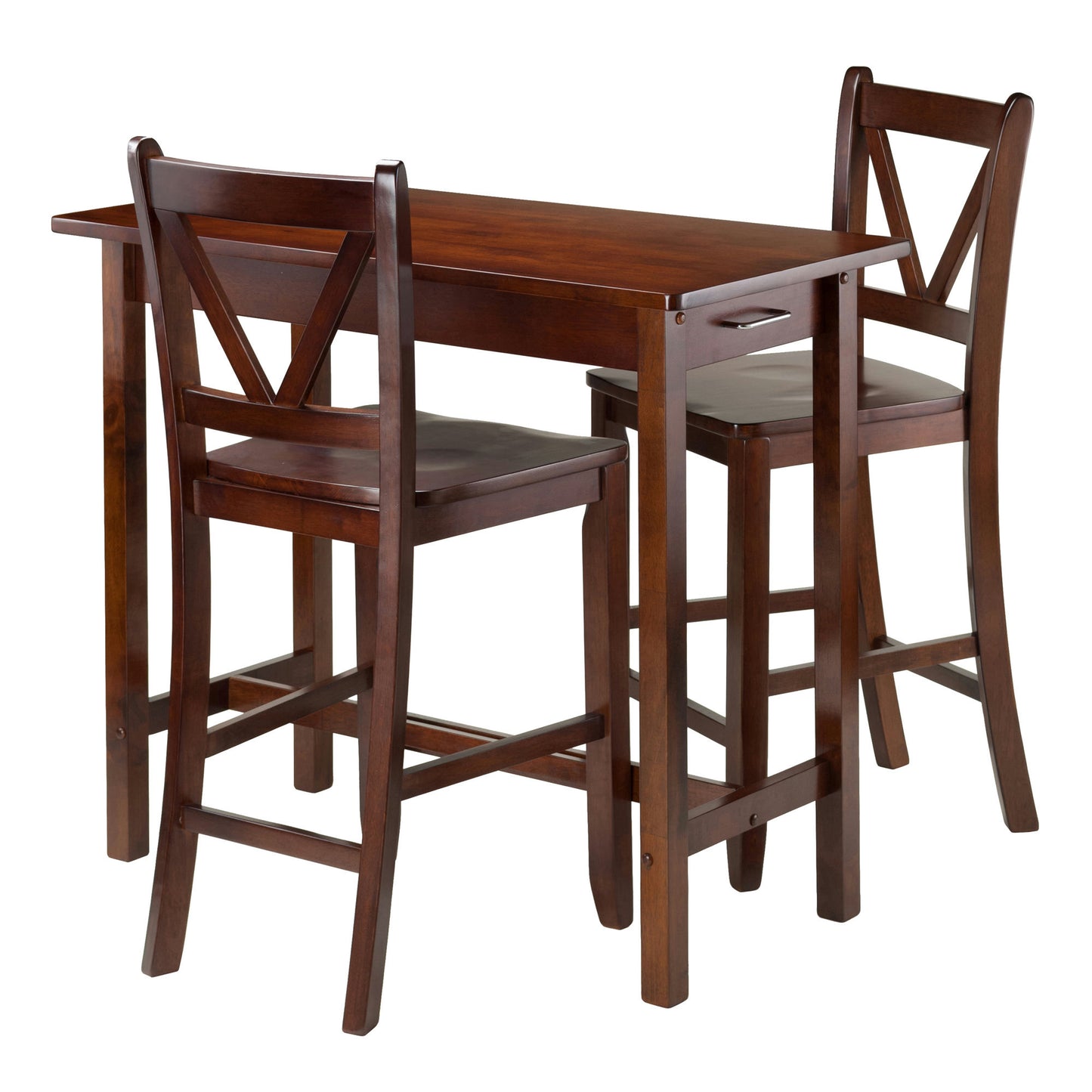 Sally 3-Pc Breakfast Table with V-back Counter Stools, Walnut