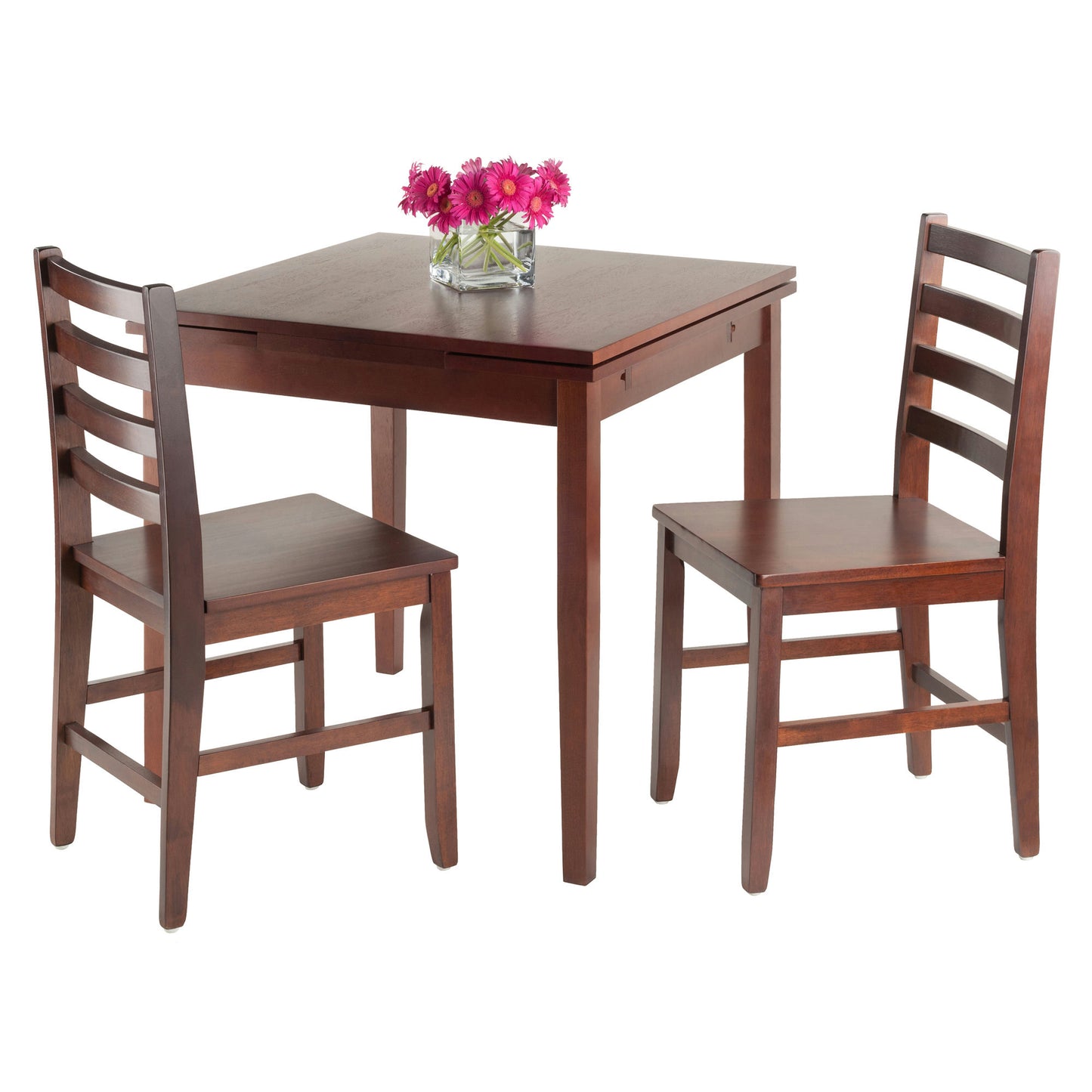 Pulman 3-Pc Dining Table with Flat Ladder-back Chairs, Walnut