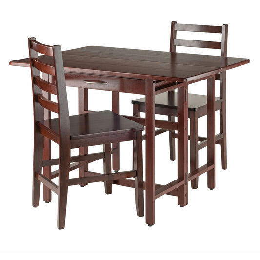 Taylor 3-Pc Drop Leaf Table with Flat Ladder-back Chairs, Walnut