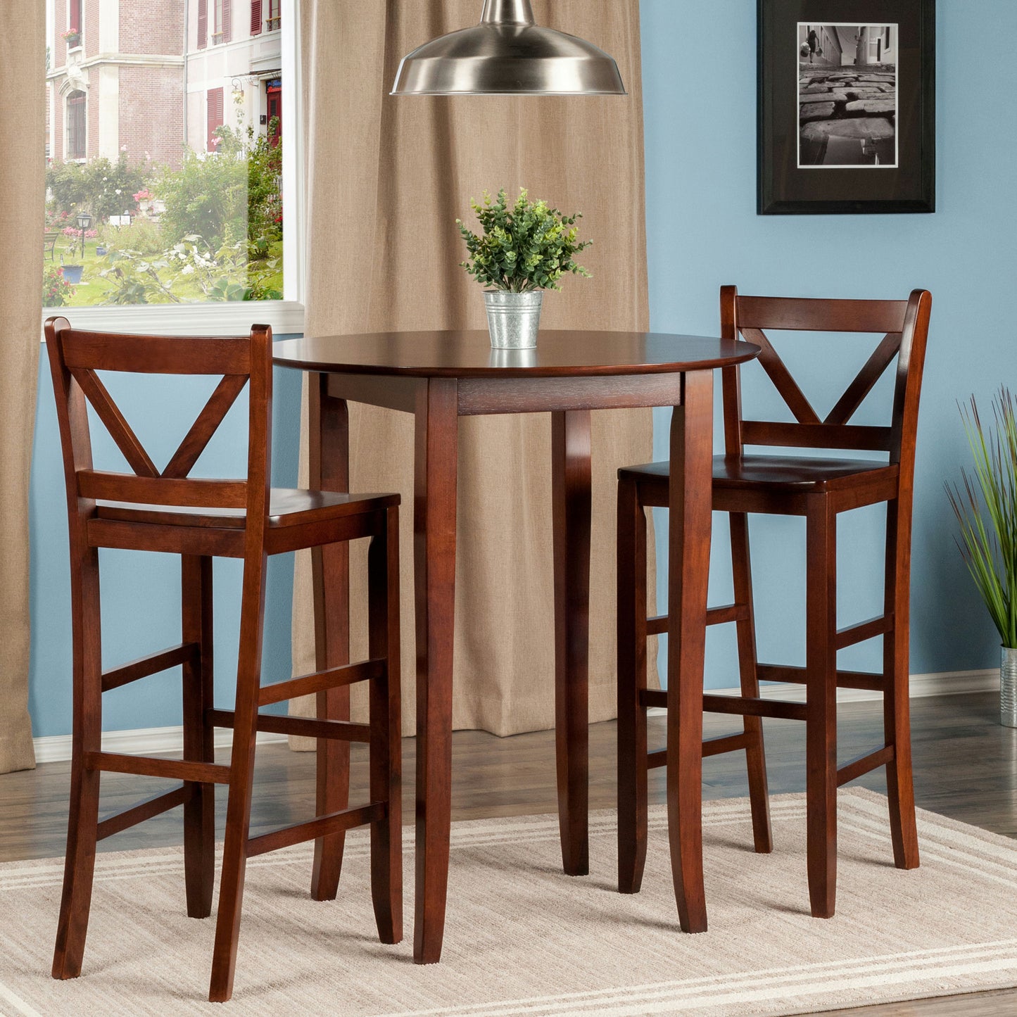 Fiona 3-Pc High Table with V-back Bar Stools, Walnut