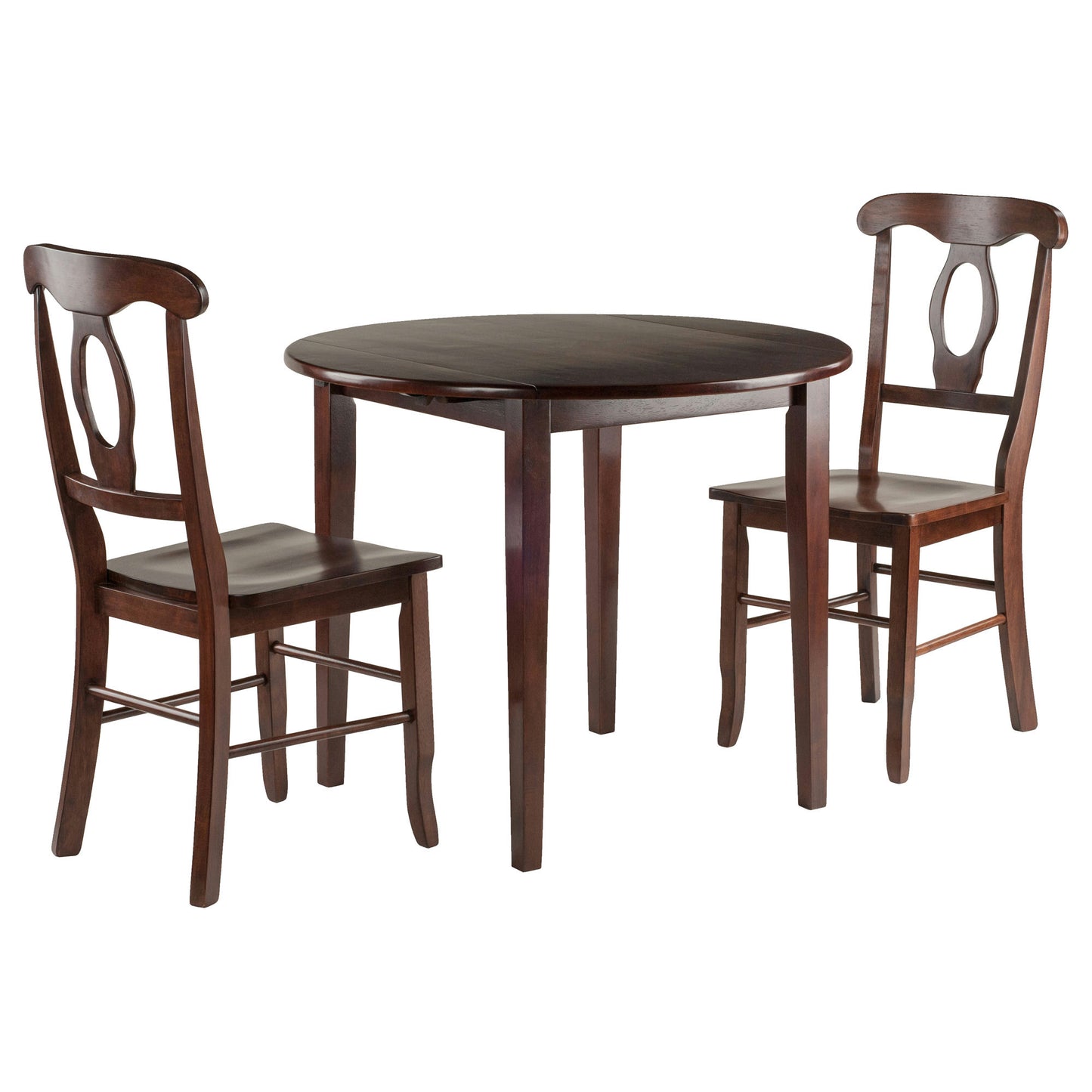 Clayton 3-Pc Drop Leaf Table with Key Hole-back Chairs, Walnut