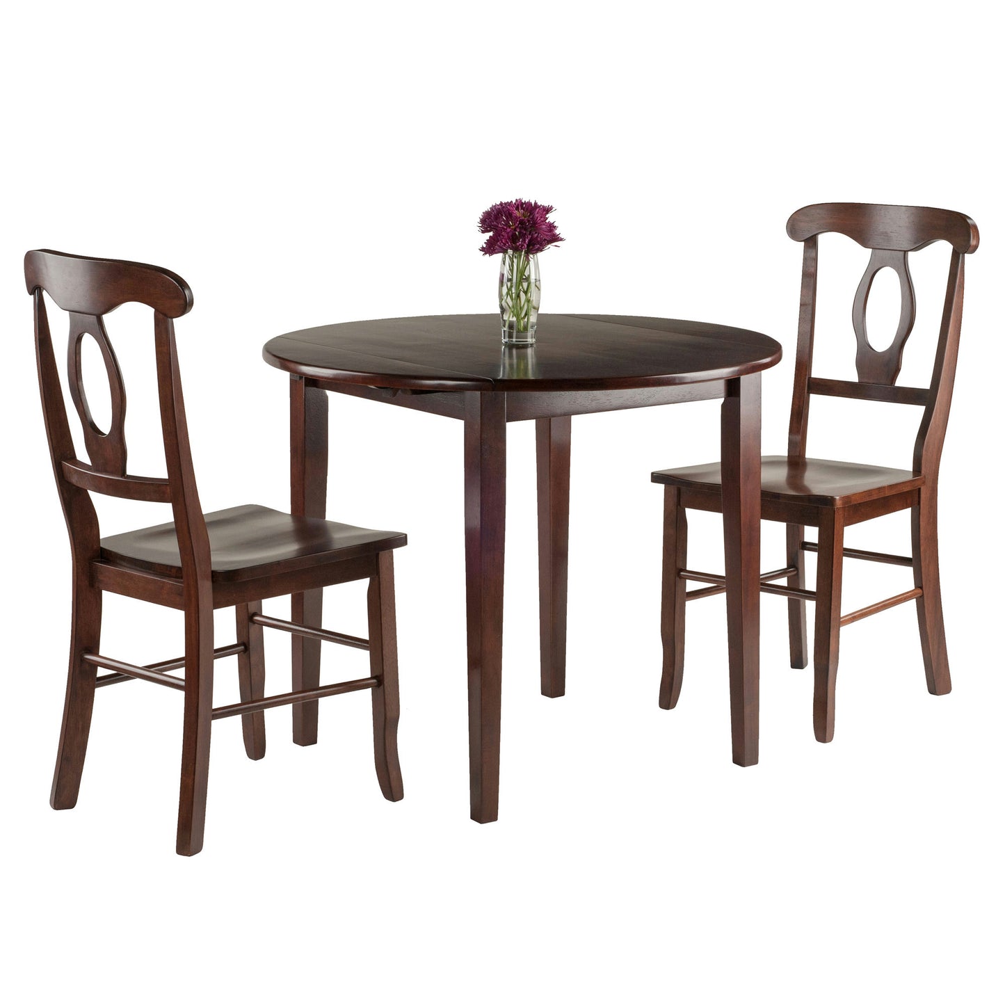 Clayton 3-Pc Drop Leaf Table with Key Hole-back Chairs, Walnut