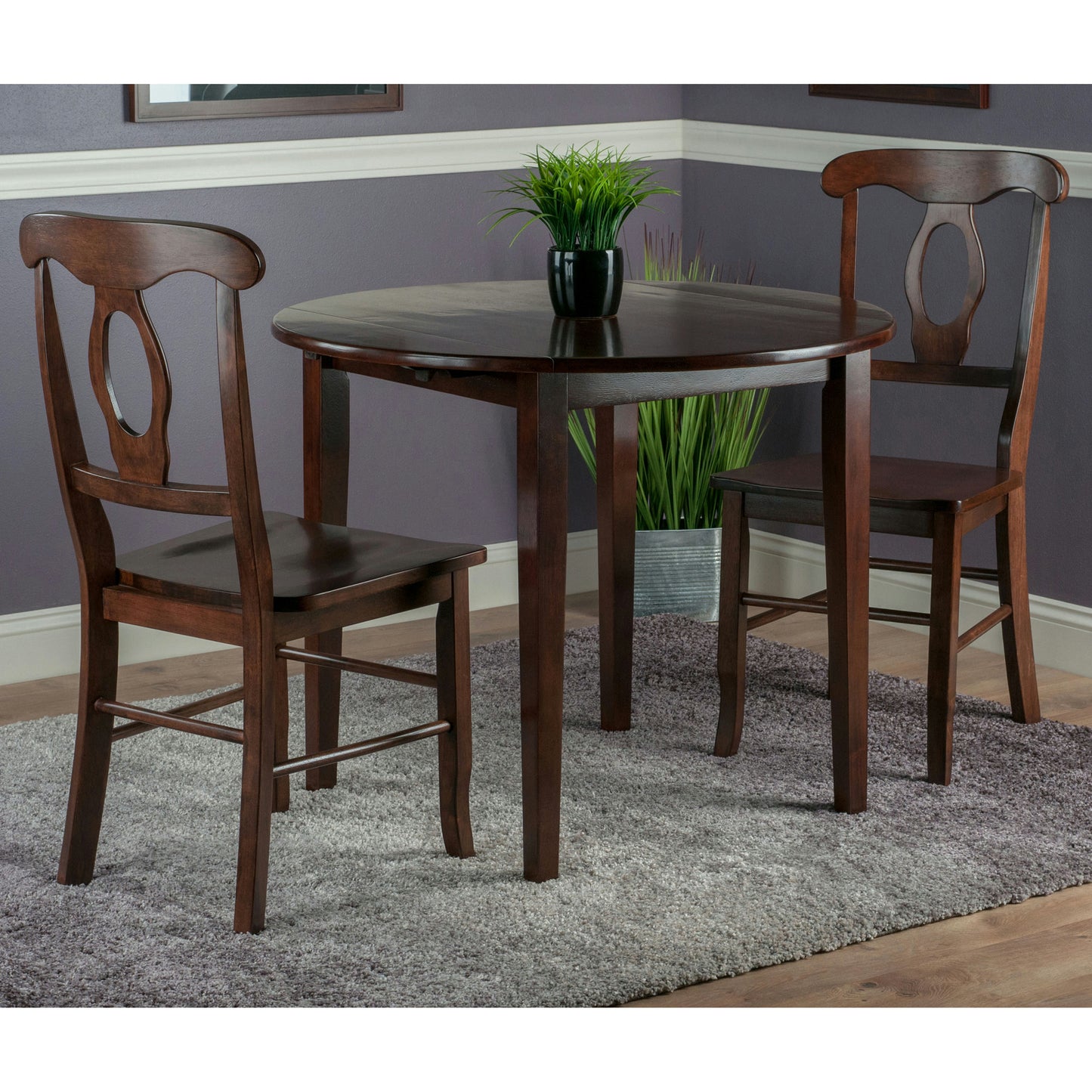 Clayton 3-Pc Drop Leaf Table with Key Hole-back Chairs, Walnut