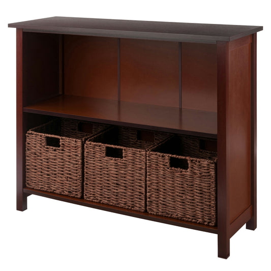 Milan 4-Pc Storage Wide Shelf with 3 Foldable Woven Baskets, Walnut