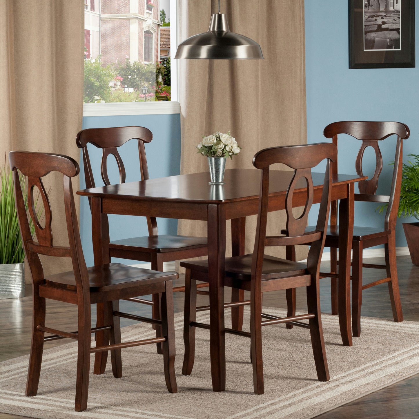 Inglewood 5-Pc Dining Table with Key Hole Back Chairs, Walnut