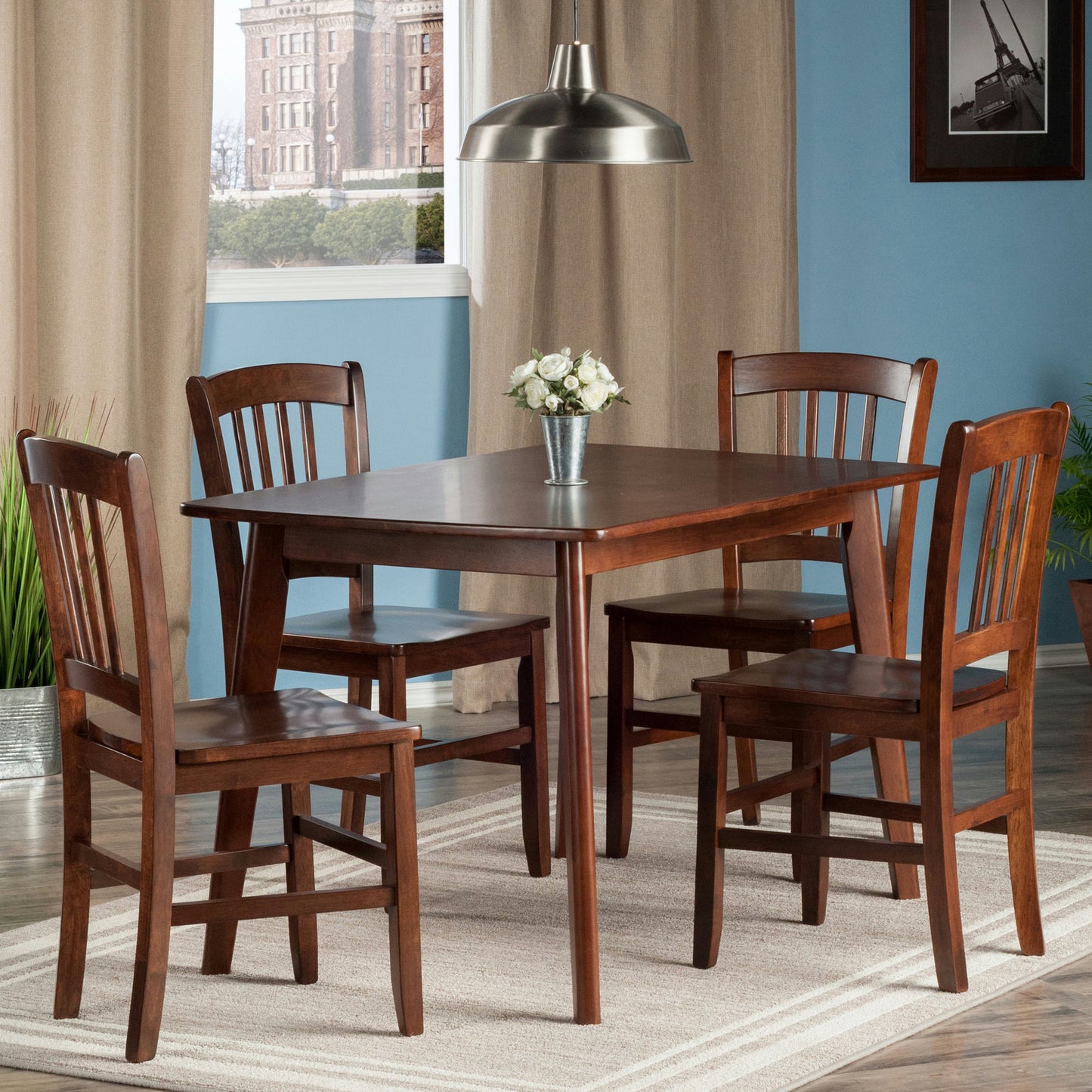 Shaye 5-Pc Dining Table with Slat Back Chairs, Walnut