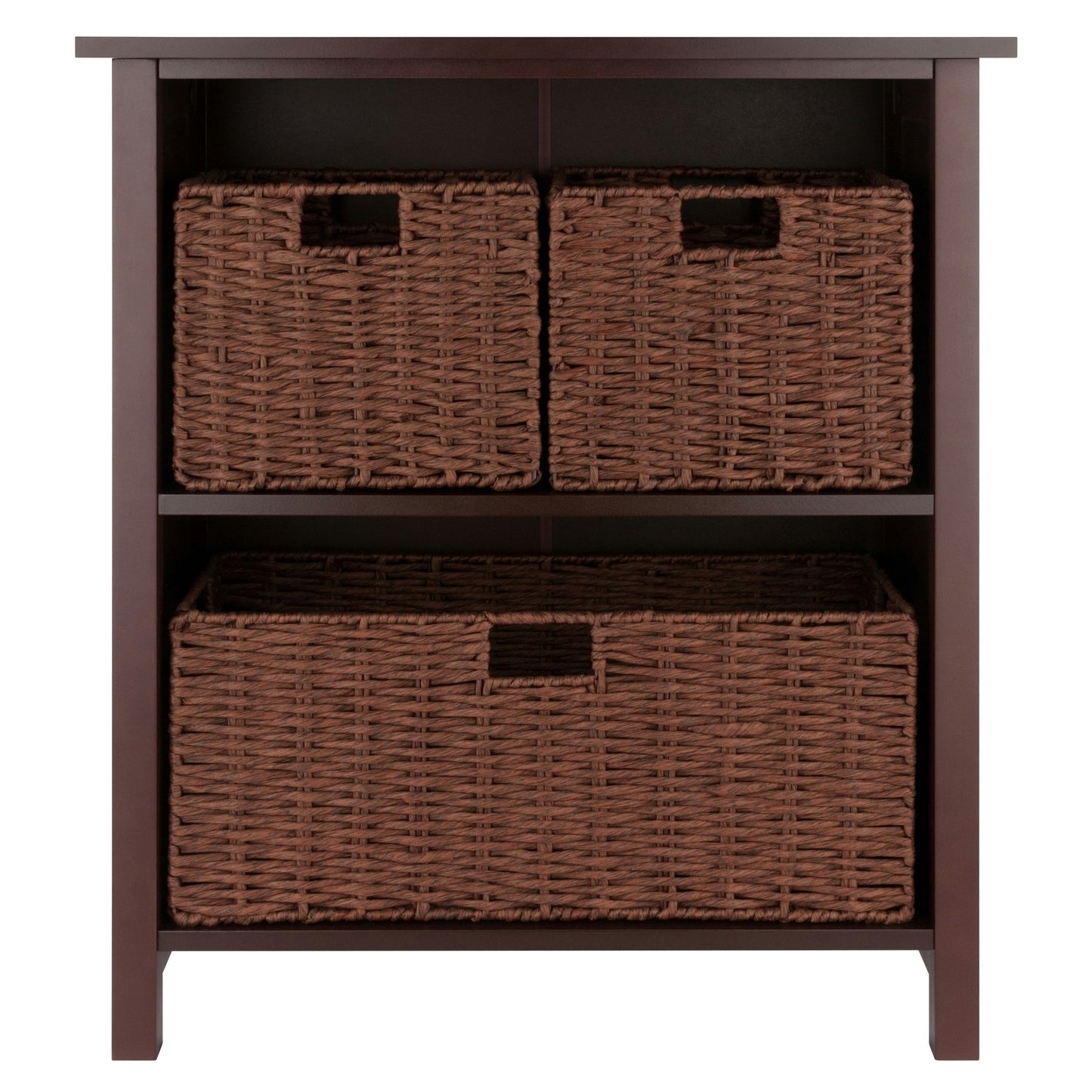 Milan 4-Pc Storage Shelf with 3 Foldable Woven Baskets, Walnut