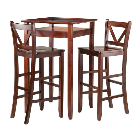 Halo 3-Pc High Table with V-Back Bar Stools, Walnut