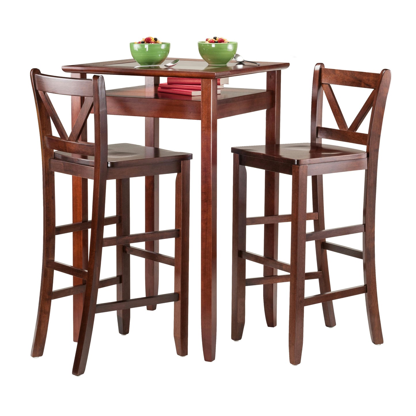 Halo 3-Pc High Table with V-Back Bar Stools, Walnut