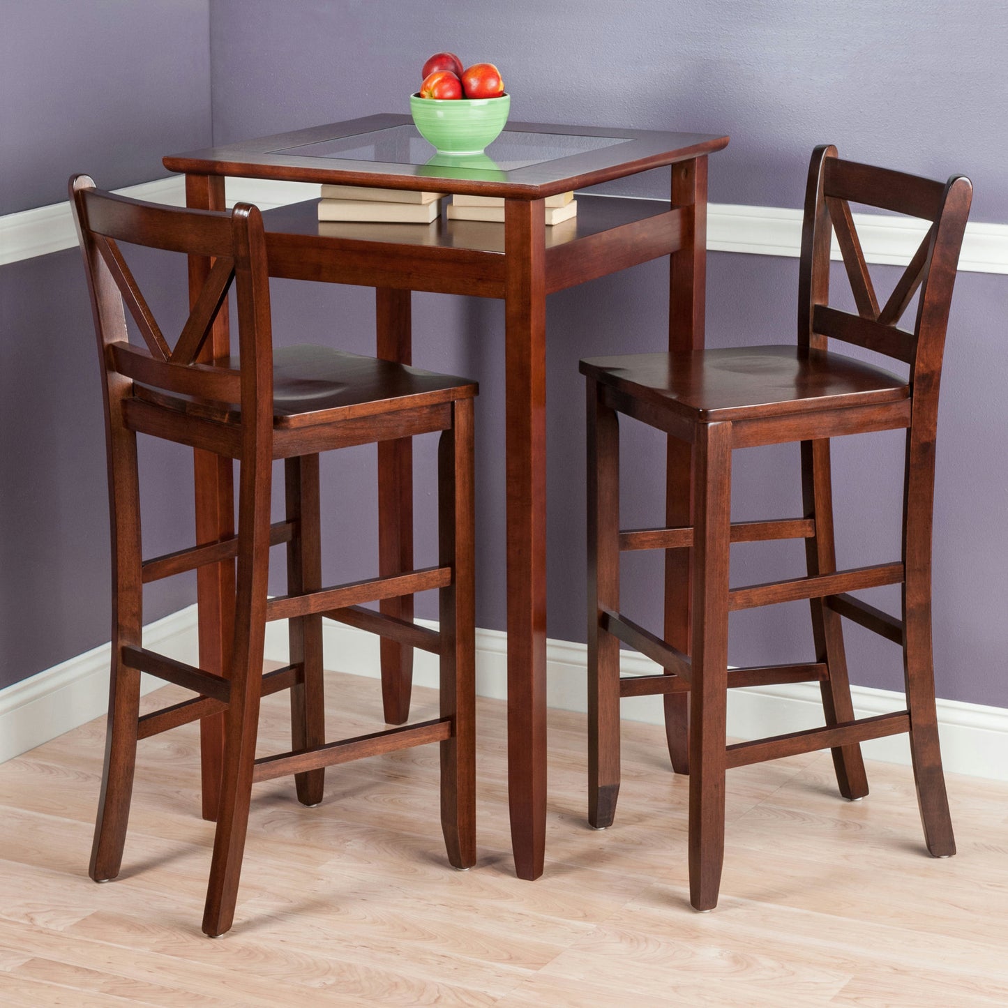 Halo 3-Pc High Table with V-Back Bar Stools, Walnut