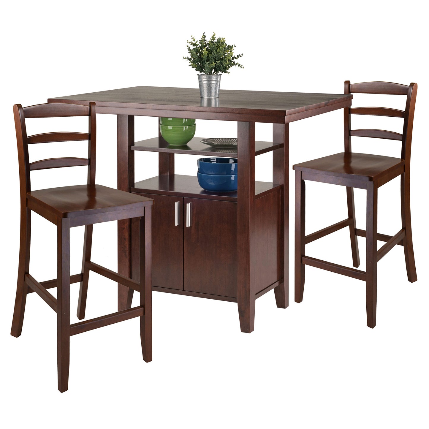 Albany 3-Pc High Table with Ladder-back Counter Stools, Walnut