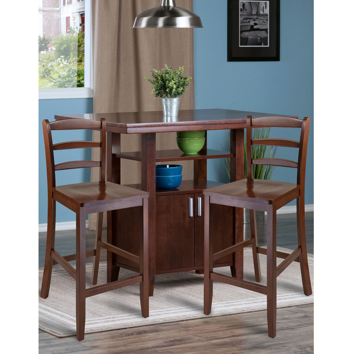 Albany 3-Pc High Table with Ladder-back Counter Stools, Walnut