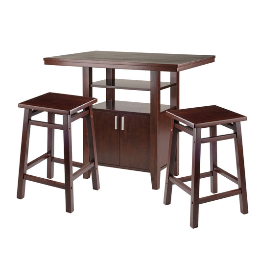 Albany 3-Pc High Table with Square Seat Counter Stools, Walnut