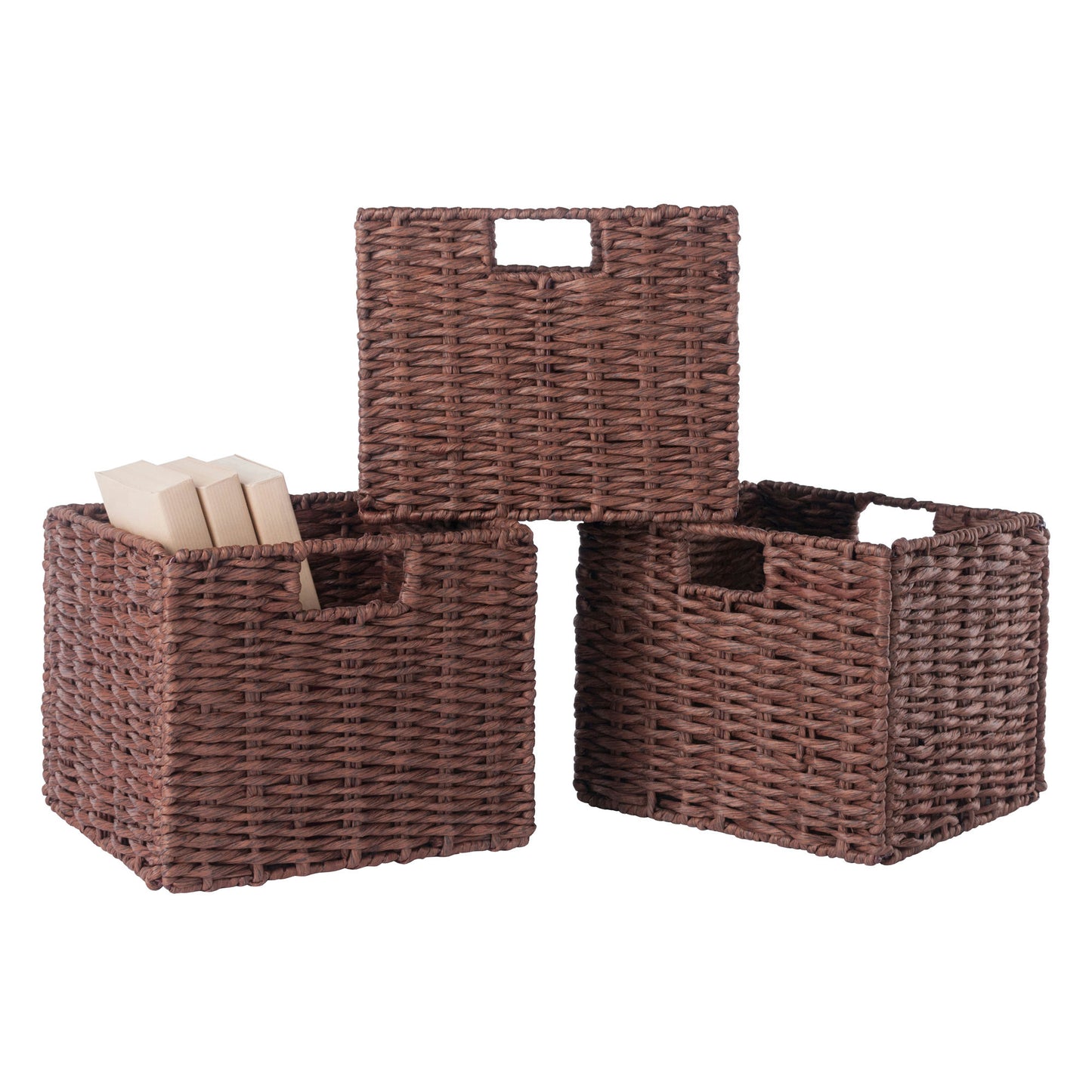 Tessa 3-Pc Foldable Woven Rope Basket Set, Walnut