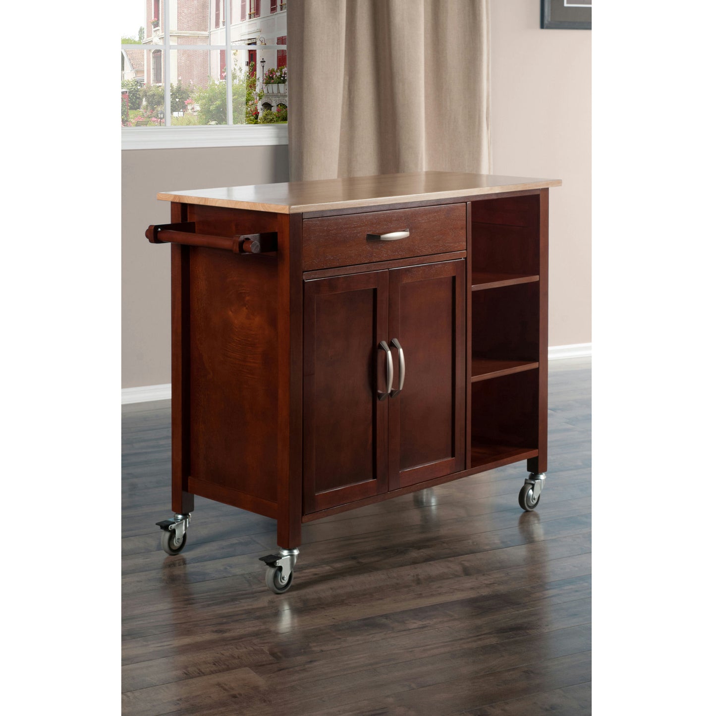 Mabel Utility Kitchen Cart, Walnut and Natural