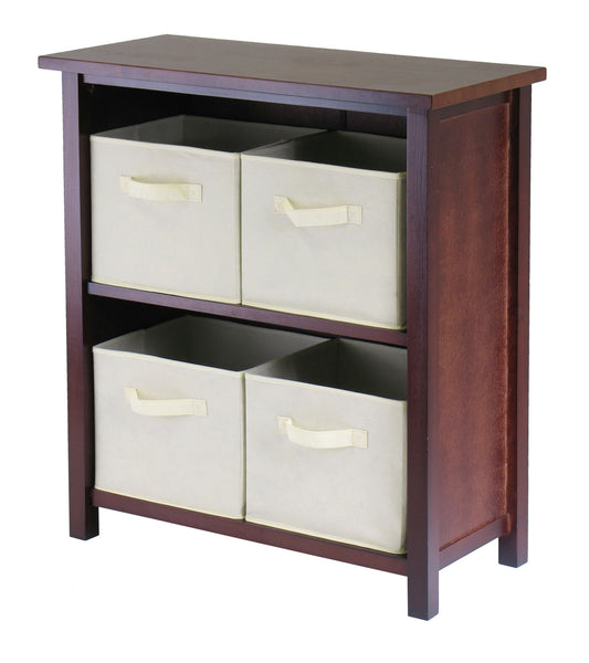 Verona 5-Pc Decorative Dresser w/ 4 Foldable Fabric Baskets, Walnut & Beige
