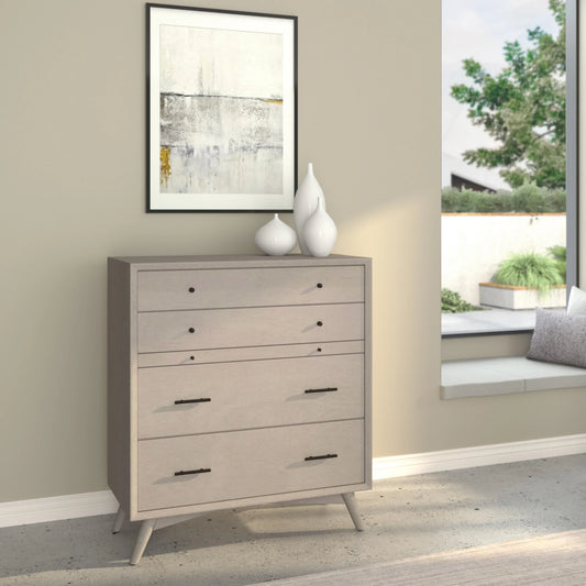 Flynn Mid Century Modern 4 Drawer Multifunction Chest w/Pull Out Tray, Gray