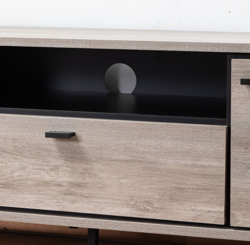 Apollo Gray Oak Finish TV Stand with Storage, Cable Management and Black Handles
