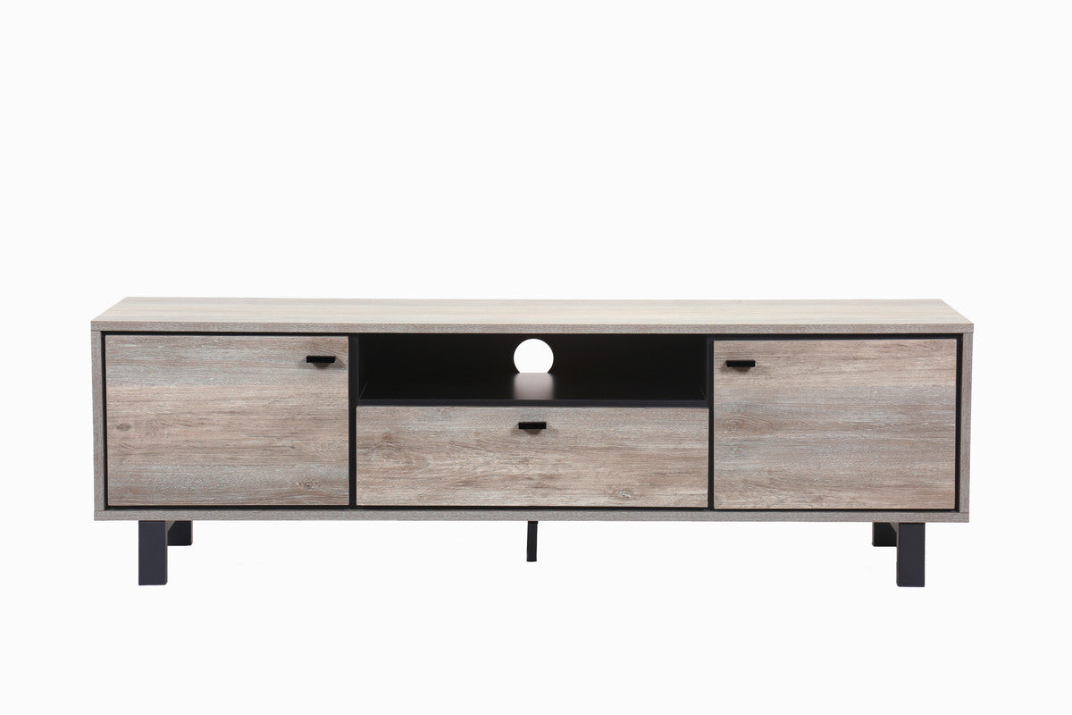 Apollo Gray Oak Finish TV Stand with Storage, Cable Management and Black Handles