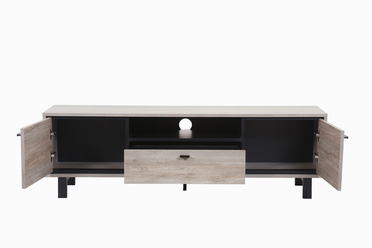 Apollo Gray Oak Finish TV Stand with Storage, Cable Management and Black Handles