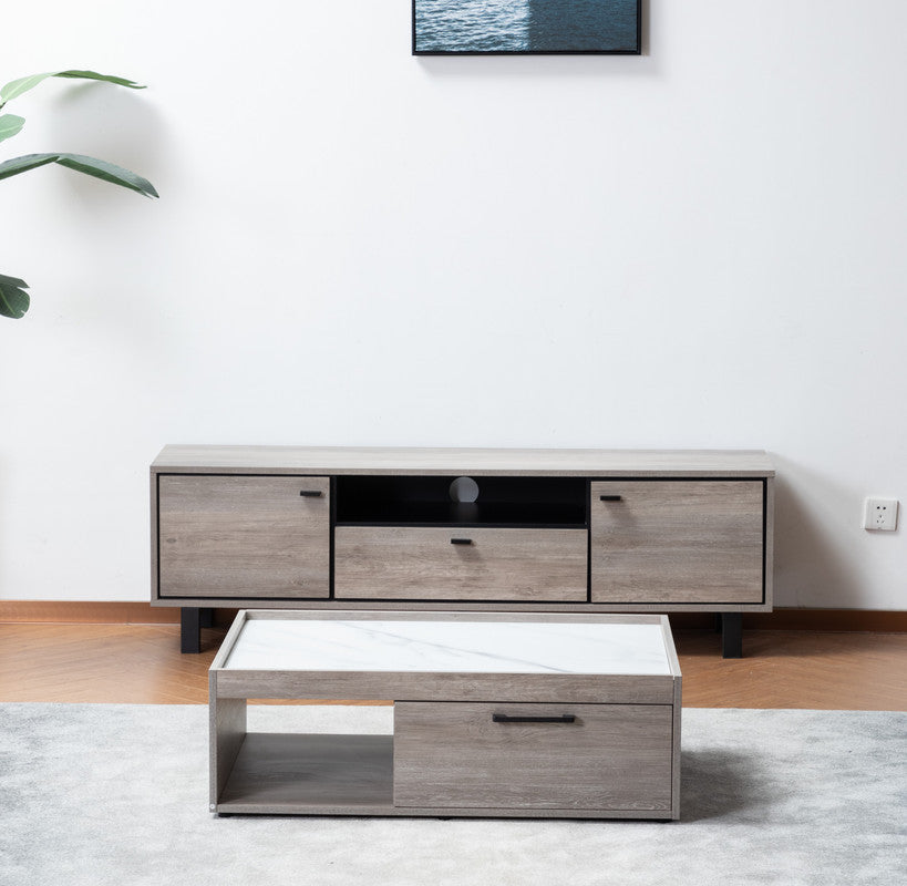 Apollo Gray Oak Finish TV Stand and Coffee Table Set