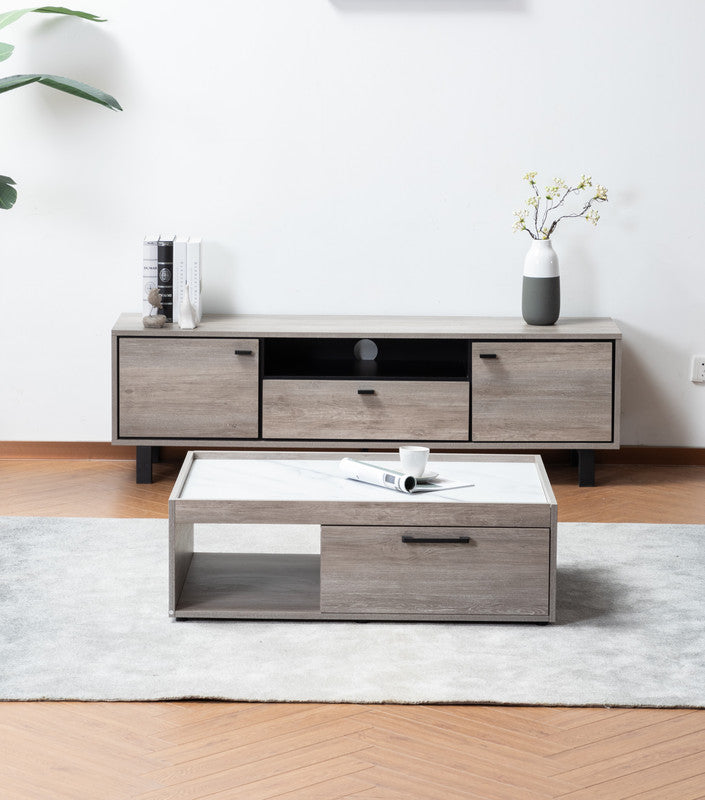 Apollo Gray Oak Finish TV Stand and Coffee Table Set