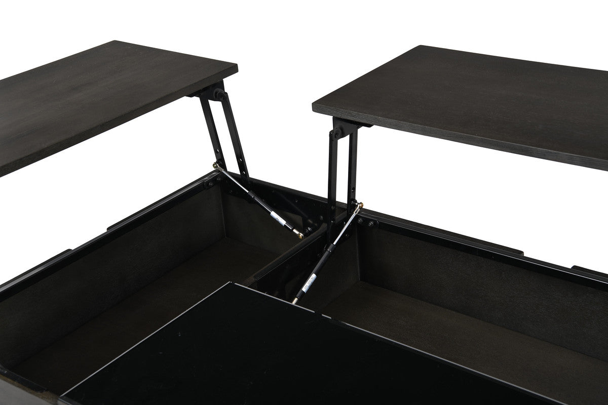 Bruno Ash Gray Wooden Lift Top Coffee Table with Tempered Glass Top and Drawer